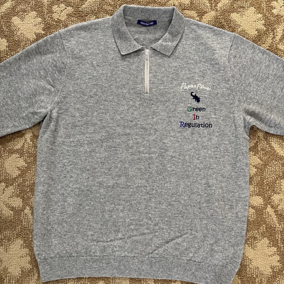 PAPAS PLUS GOLF グレー ニットポロシャツ