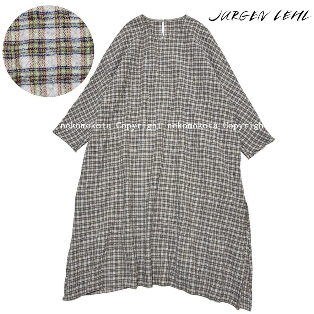 美品 ヨーガンレール ウール コットン チェック チュニック ワンピース S