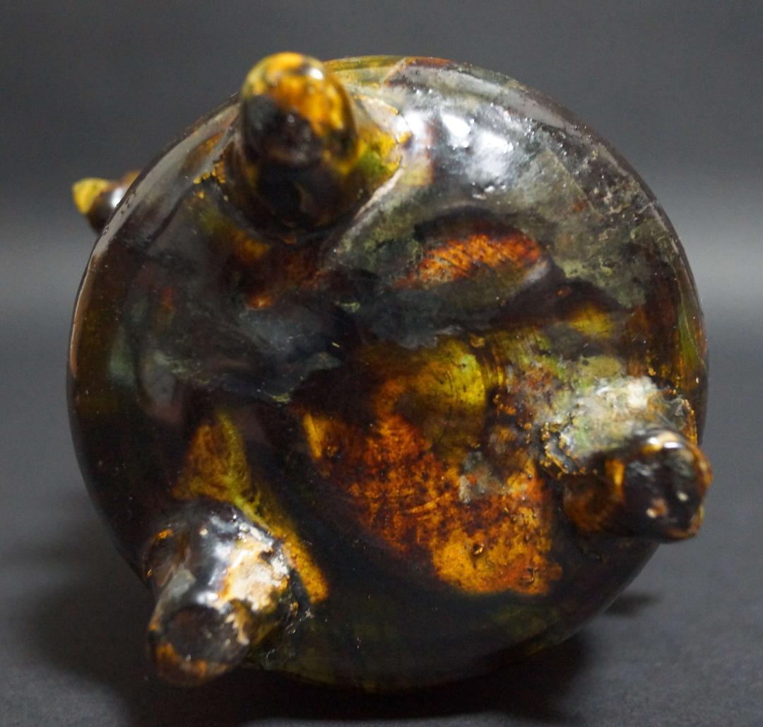 清 古交趾香炉 魚耳双耳 三つ足 箱付 茶事/茶道具★時代物★