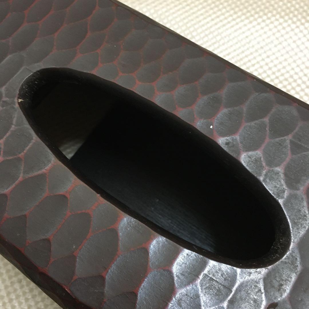 0878 牡丹 ティッシュボックス 木製　鎌倉彫 調