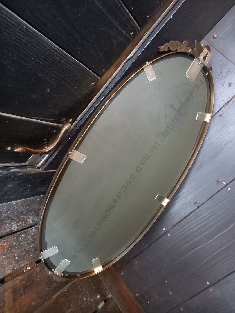 ヴィンテージ　オーバル形　真鍮製　エンジェル　トップ　パール　ビーズ　　ミラー