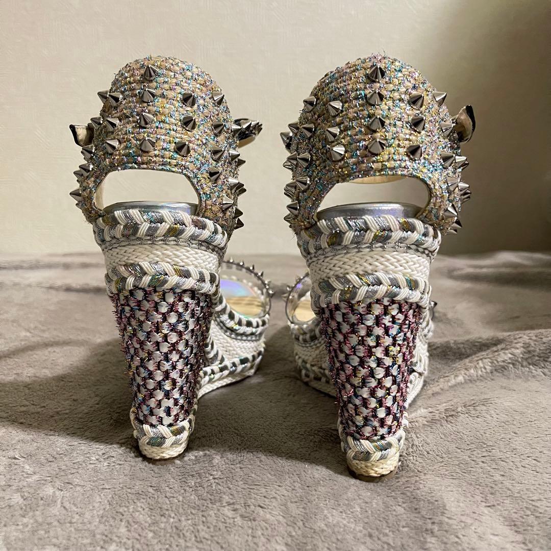 ルブタン　　スタッズ　ストラップ　サンダル　ウェッジソール