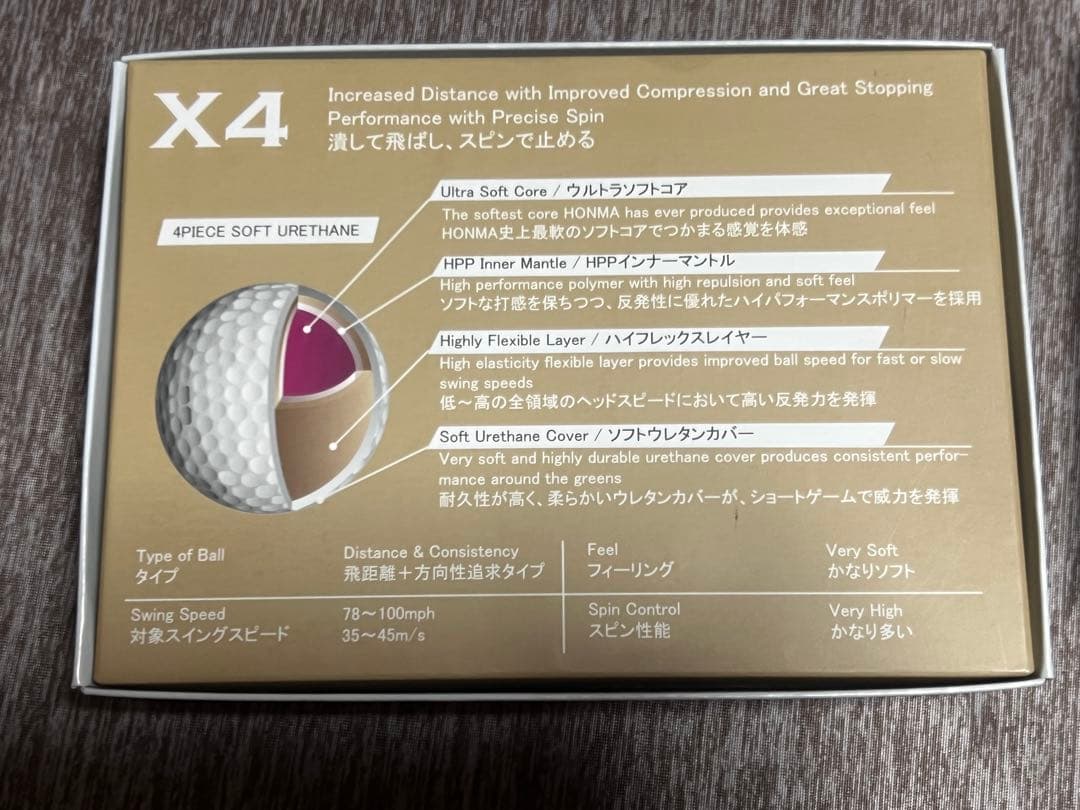HONMA X4 ゴルフボール 1ダース×4箱　イエロー