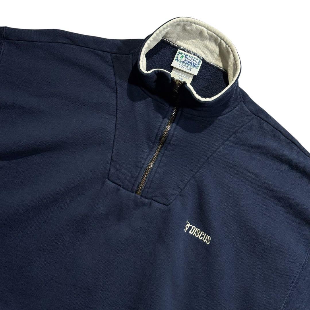USA製 ディスカス ハーフジップスウェット ネイビー プルオーバー 90s