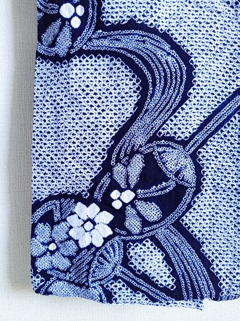 有松絞り浴衣うちわ柄とんぼ柄花柄流水紺色白藍色ゆかた蜻蛉柄総絞りホワイトネイビー