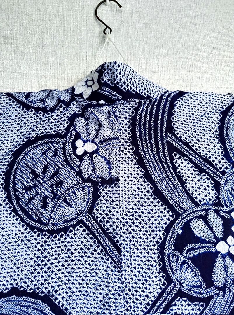 有松絞り浴衣うちわ柄とんぼ柄花柄流水紺色白藍色ゆかた蜻蛉柄総絞りホワイトネイビー