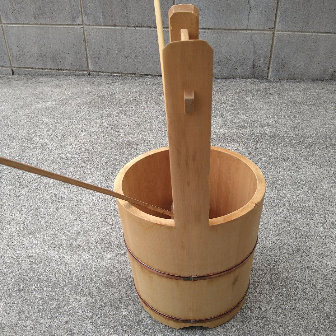 木製水屋道具　手桶　竹製ひしゃく　墓参り用桶　手桶セット　木製手桶　お墓参り