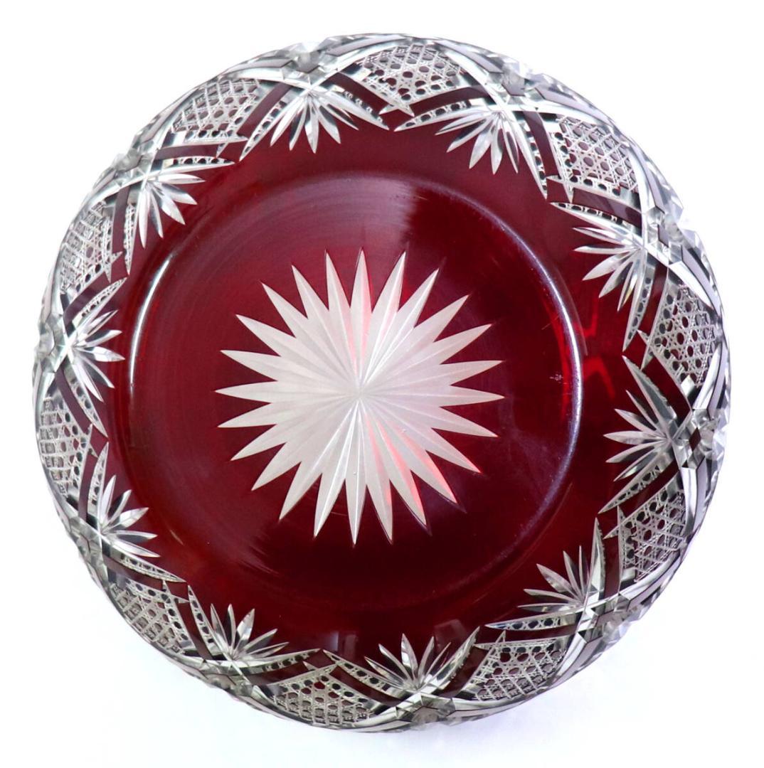 オールド・バカラ 1890年 美術館級 大型赤色被せ切子丸鉢 アートピース茶道具