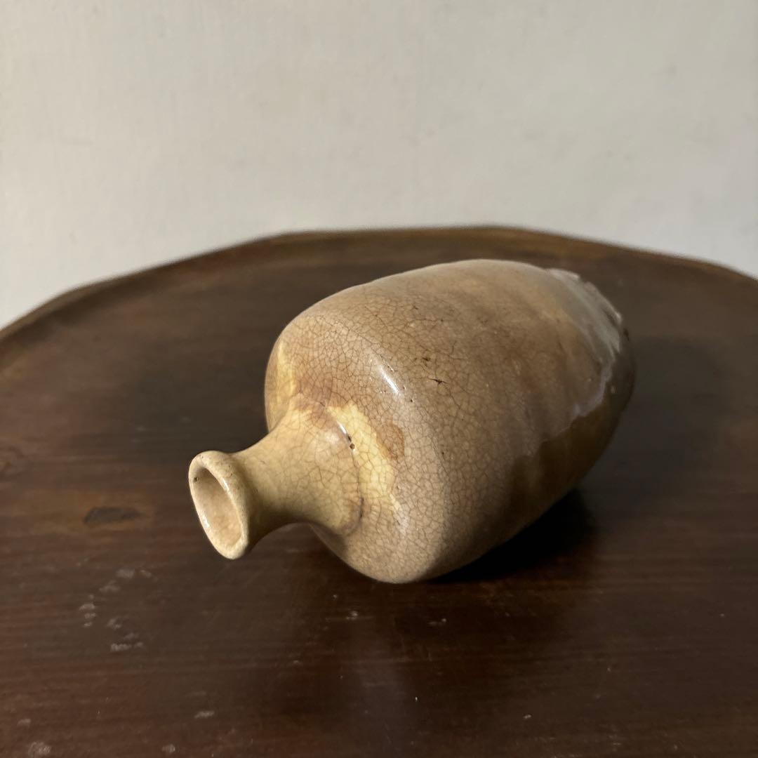 古い瀬戸小徳利　江戸明治　黄瀬戸　美濃　花器　酒器　アンティーク　古道具　検李朝