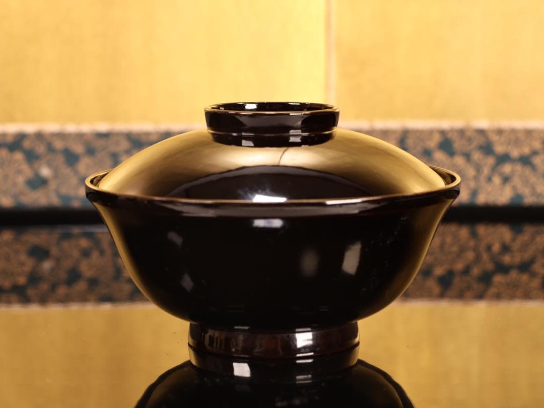 BK407a　時代輪島塗　宝船図金蒔絵　波千鳥　吸物椀　一客　木製　茶道具 菓子