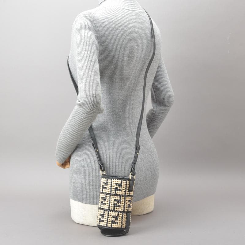 未使用◇FENDI フェンディ ズッカ ボトルホルダー ラフィア ストロー 黒