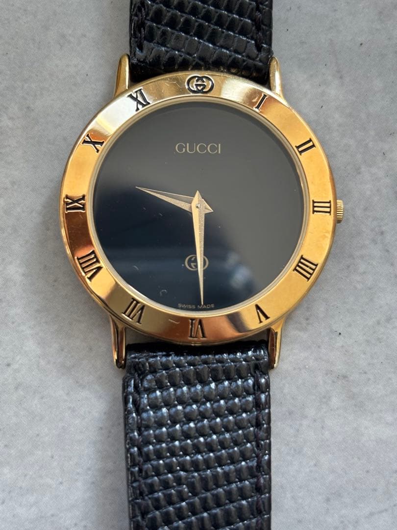 【稼働品】GUCCI 3000Mレディース 時計 ブラック/ゴールド