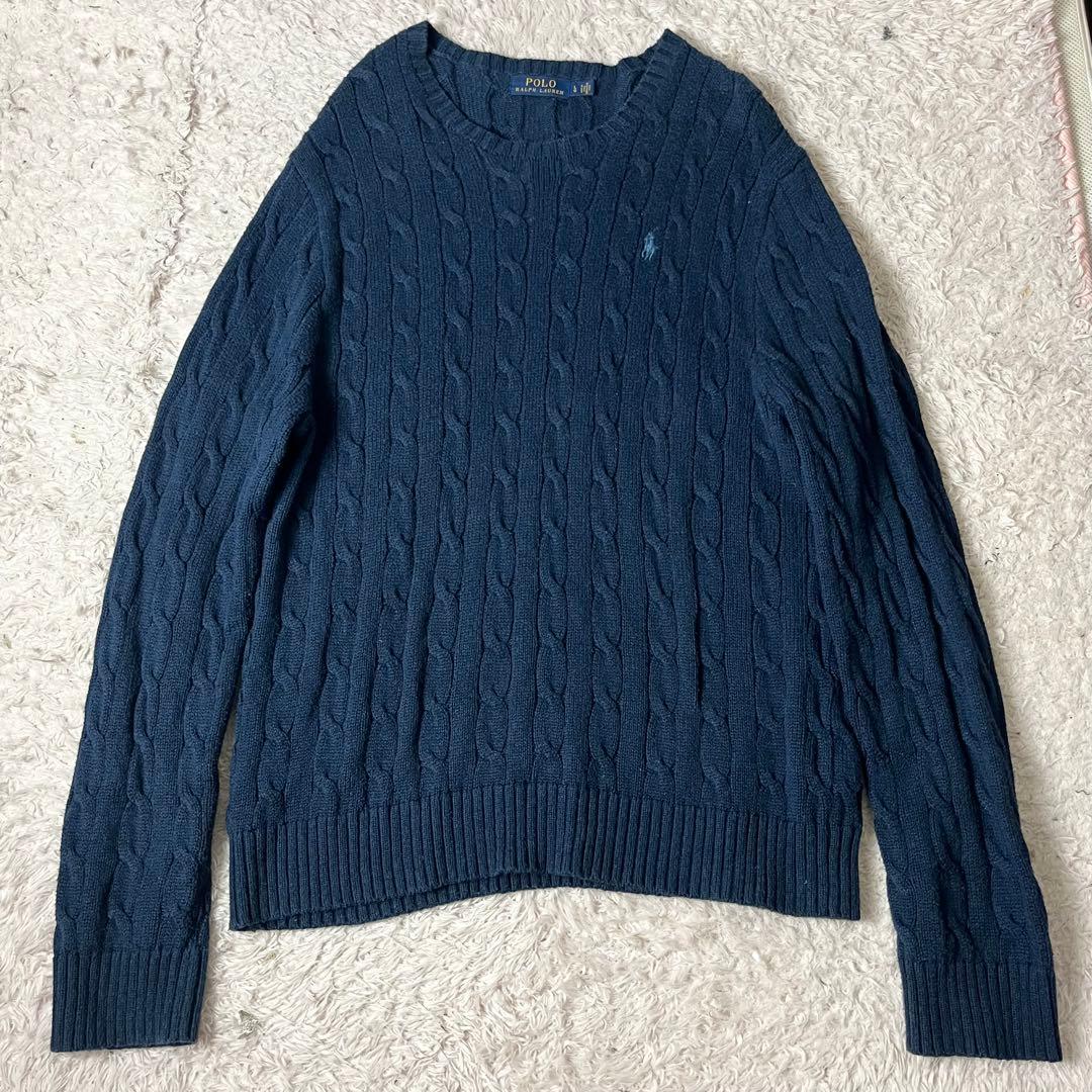 ラルフローレン ケーブルニット 現行 セーター ロゴ刺繍 ネイビー 紺 L