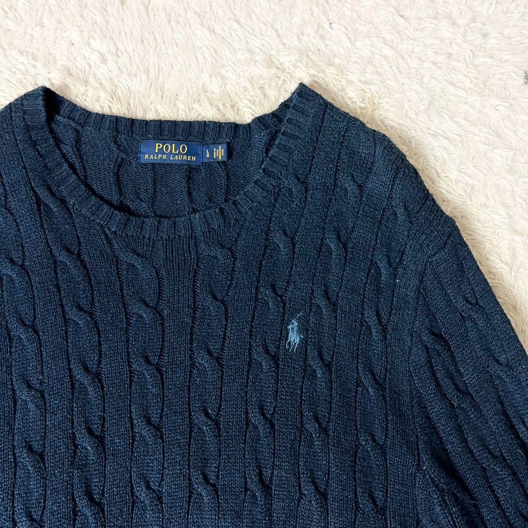 ラルフローレン ケーブルニット 現行 セーター ロゴ刺繍 ネイビー 紺 L