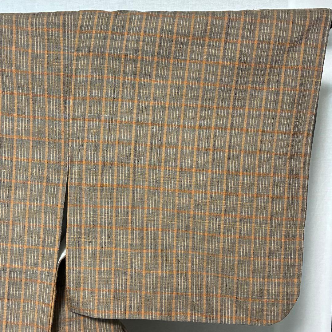 D151 郡上紬　格子柄　チェック　正絹　着物　袷　美品