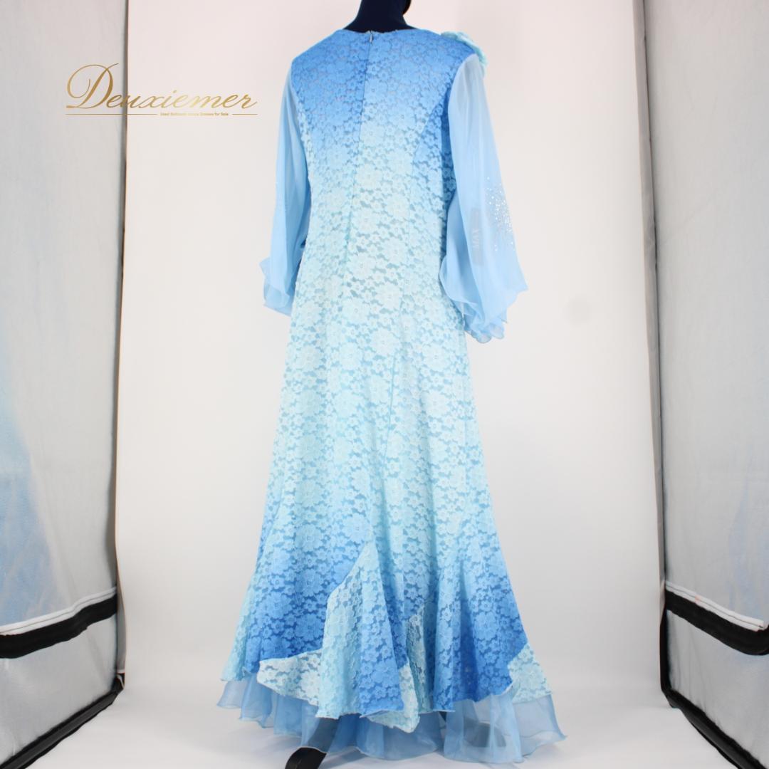 【美品 タグ付き社交ダンス衣装】ワンピース ドレス ACROSS 青 水色 花柄