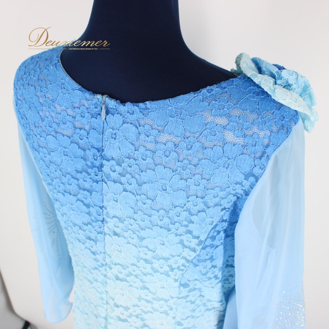 【美品 タグ付き社交ダンス衣装】ワンピース ドレス ACROSS 青 水色 花柄