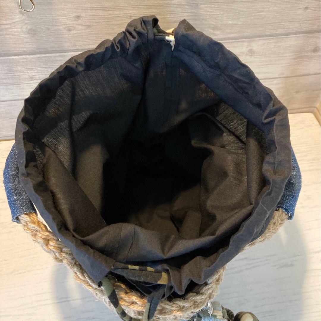 桔梗様 ハンドメイドバッグ デニムリメイクバッグ リメイクデニム カゴバッグ