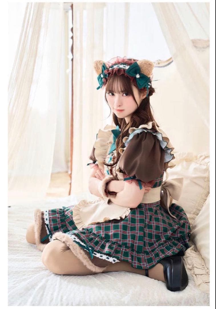 ま*ろ様 【美品】Malymoon ロココチェックアニマルメイド グリーン バレ