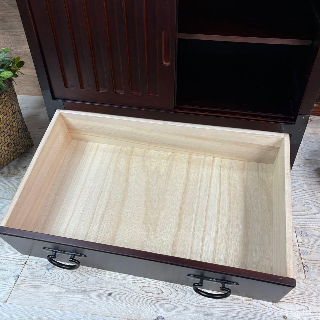 民芸家具木製桐材天然無垢引き戸付きタンスチェスト収納飾り棚箪笥和室インテリア