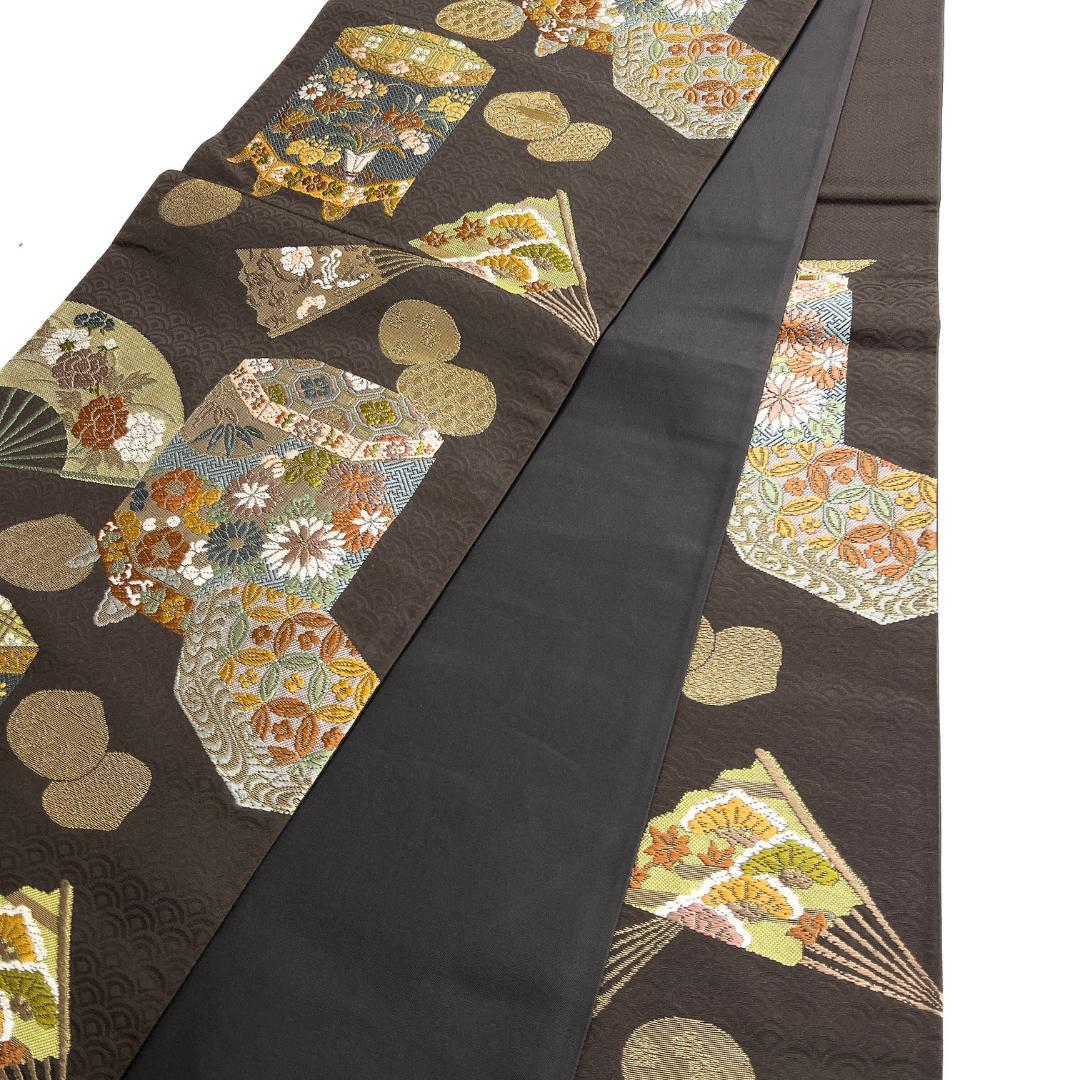 袋帯　貝桶　扇　花紋　花束　桐の花　七宝　貝合わせ　着物　123b d ms
