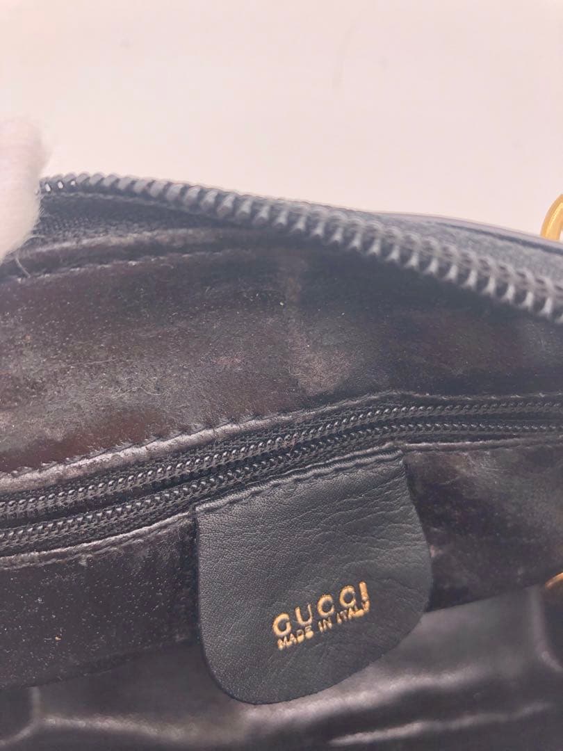 【訳あり】GUCCIグッチブラックハンドバッグ バンブーハンドル付き