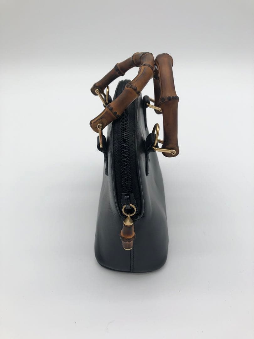【訳あり】GUCCIグッチブラックハンドバッグ バンブーハンドル付き