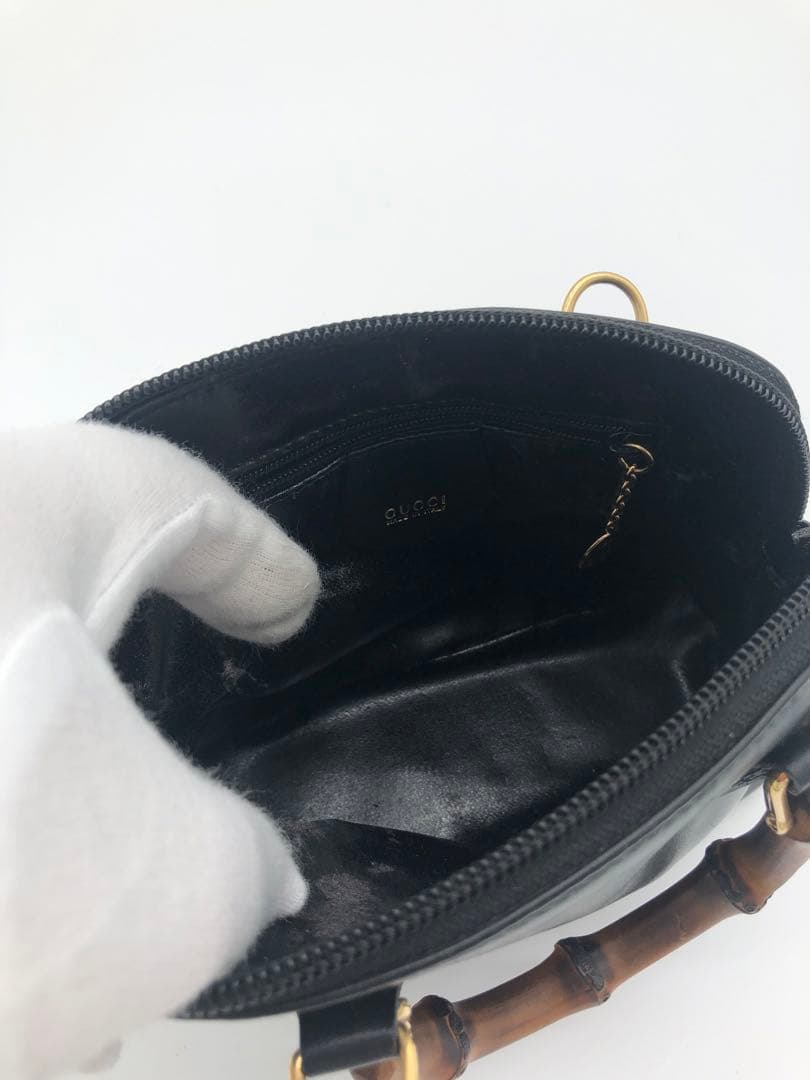 【訳あり】GUCCIグッチブラックハンドバッグ バンブーハンドル付き