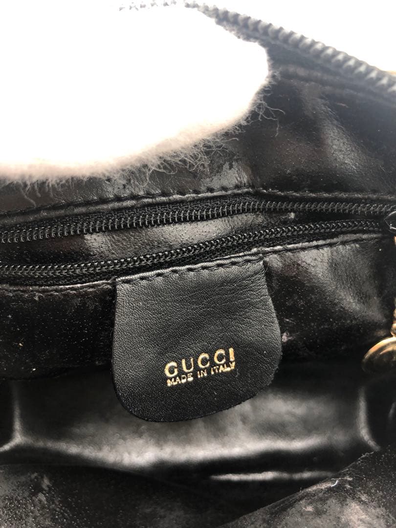 【訳あり】GUCCIグッチブラックハンドバッグ バンブーハンドル付き