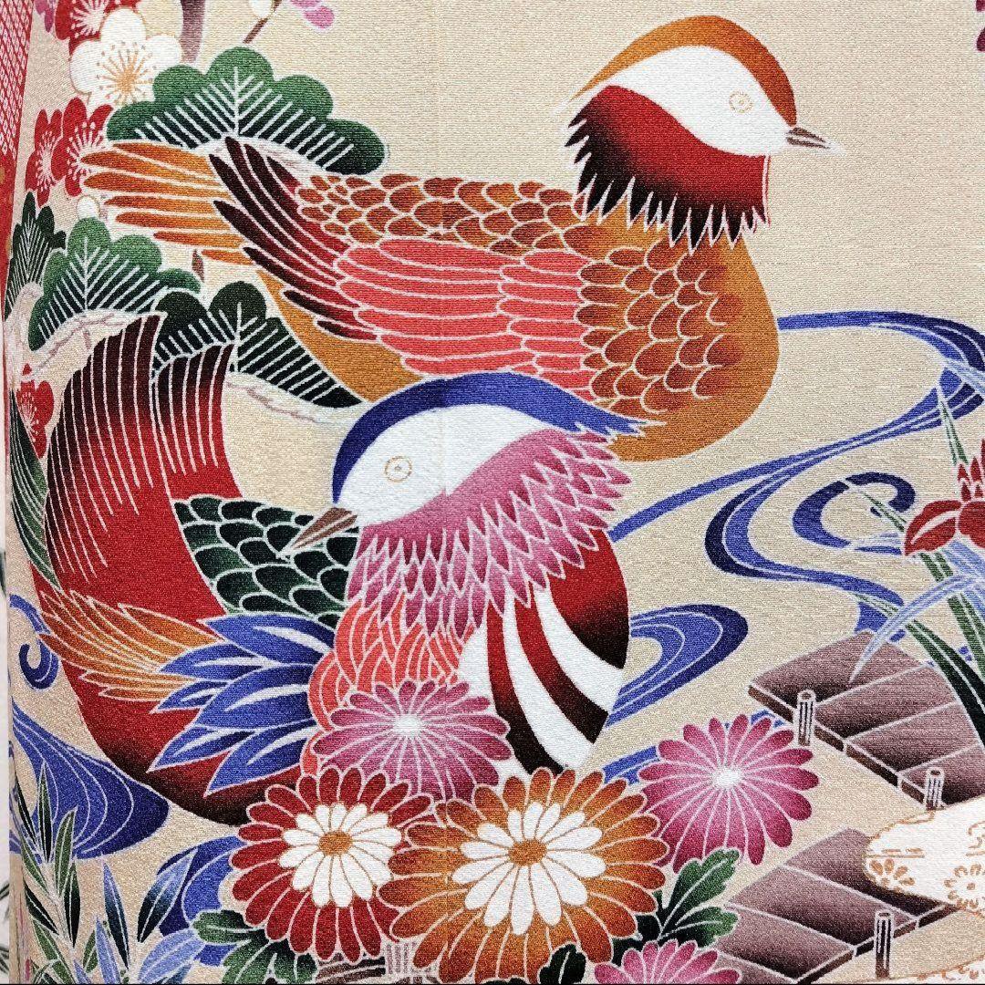 振袖フルセット(6点)・高級古典柄・友禅染め・箔散らし・金彩加工・鴛鴦・正絹