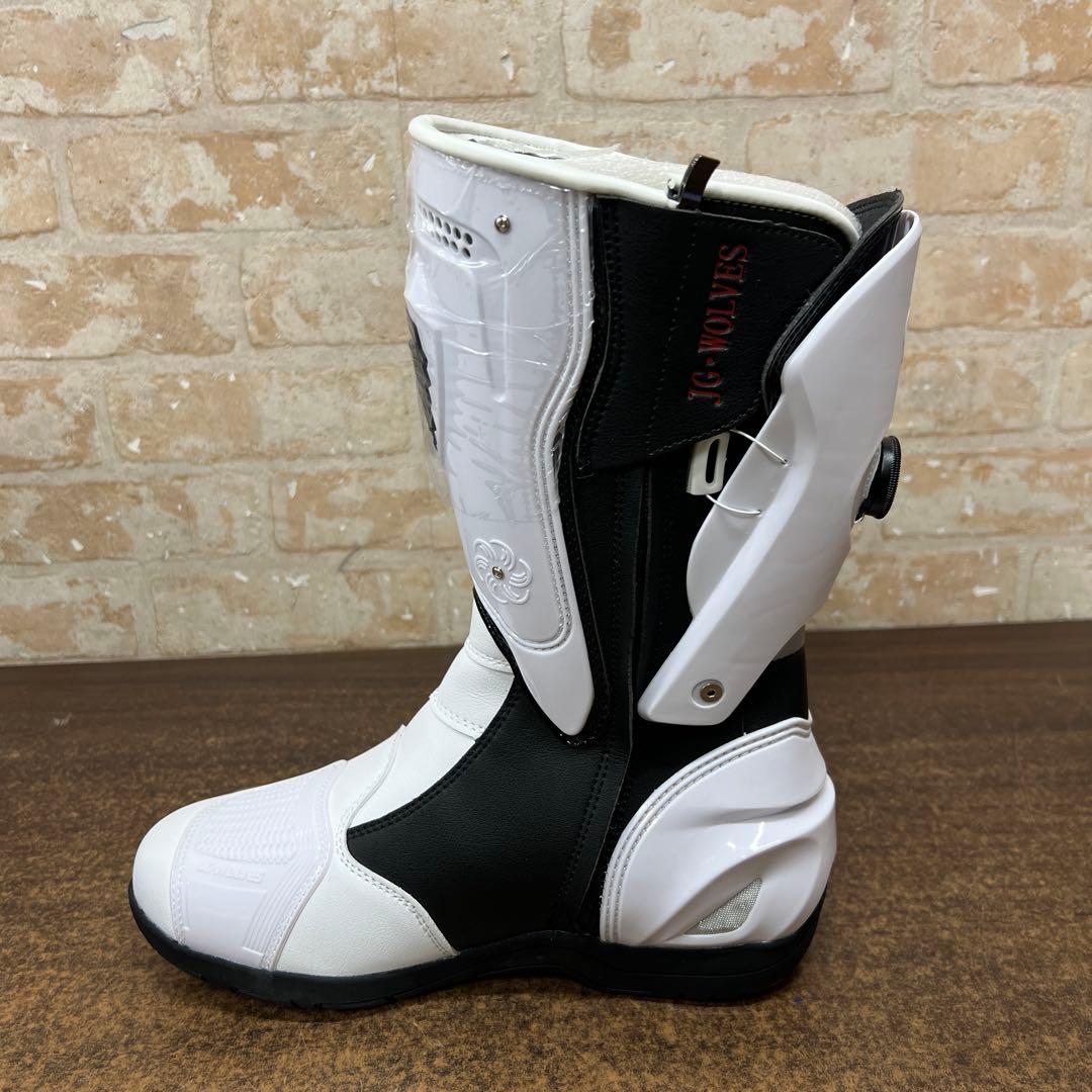 【未使用品】JG・WOLVES バイク用 レーシングブーツ ホワイト/ブラック
