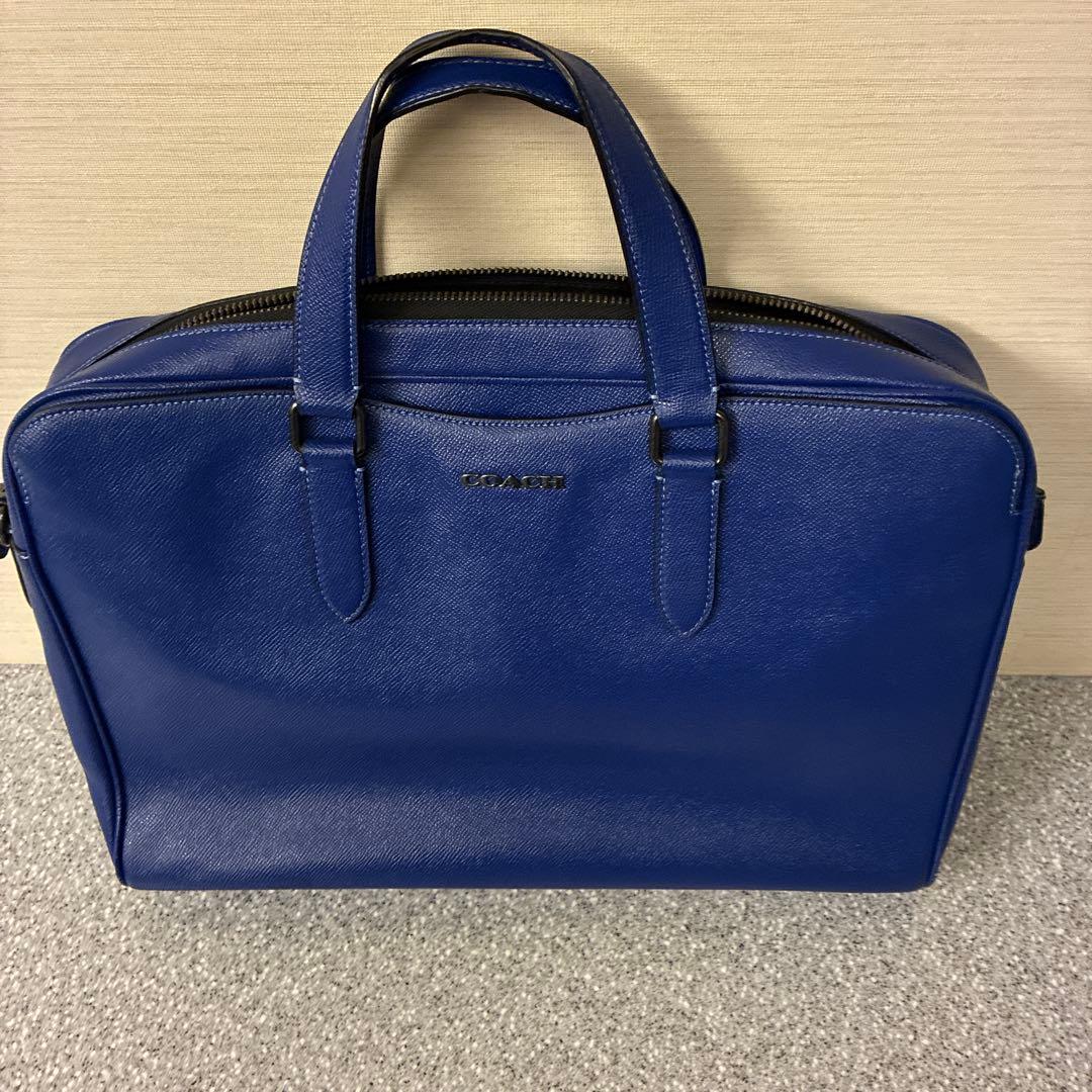 和*明様 美品COACH ビジネスバッグ　ブルーC8173斜めがけ用ストラップ付