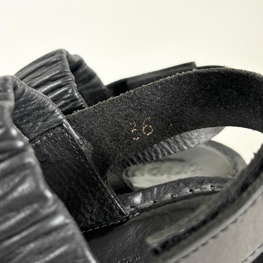 美品 トリッペン 36 Pacific サンダル レザー ギャザー フラット 黒