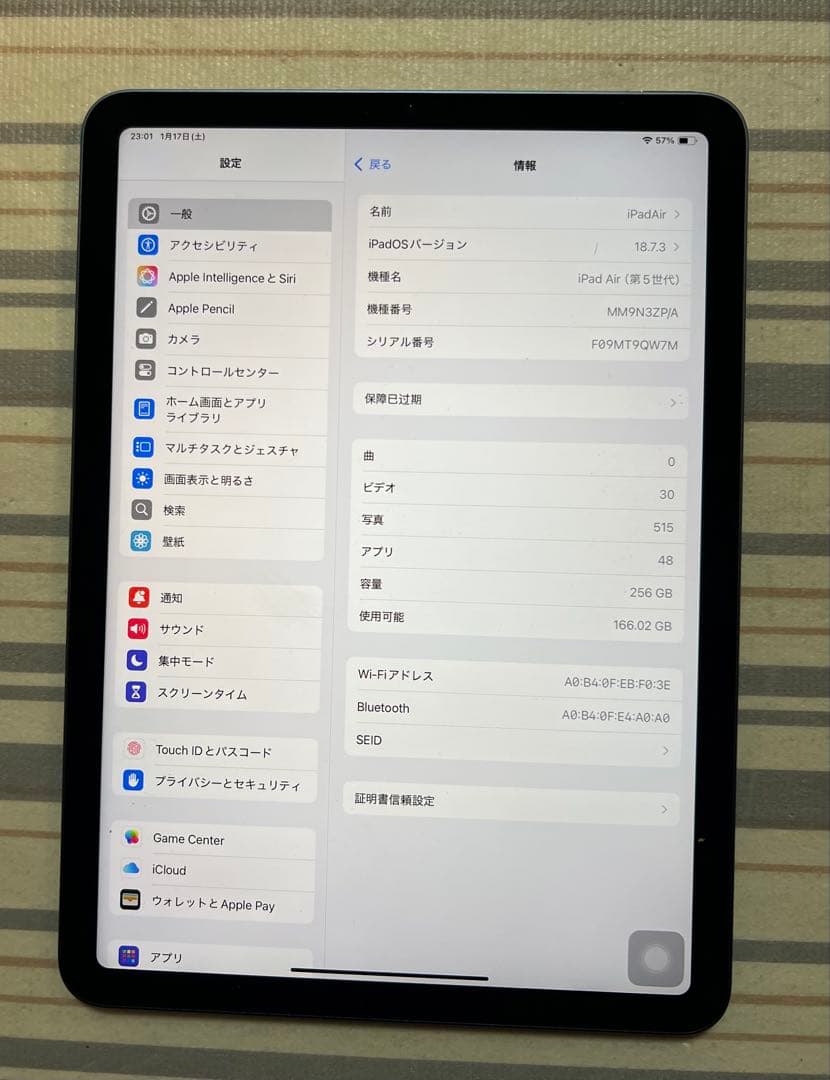 訳品 海外WiFi版 iPad Air（第5世代/2022） 256GB ブルー