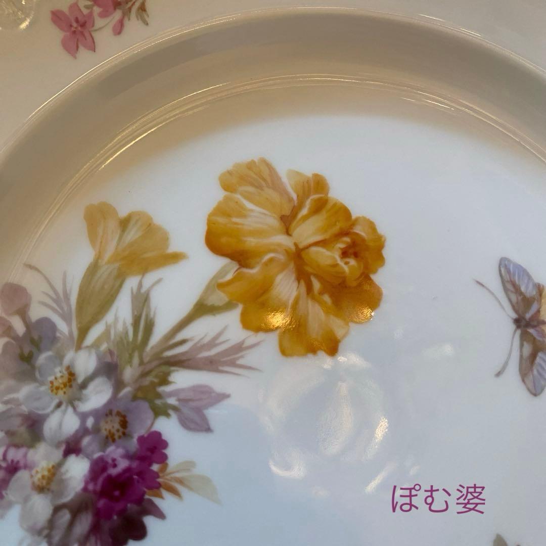 【KPMベルリン】印象派 印象主義「花と蝶」 金彩 レリーフ 皿／ランチョン皿