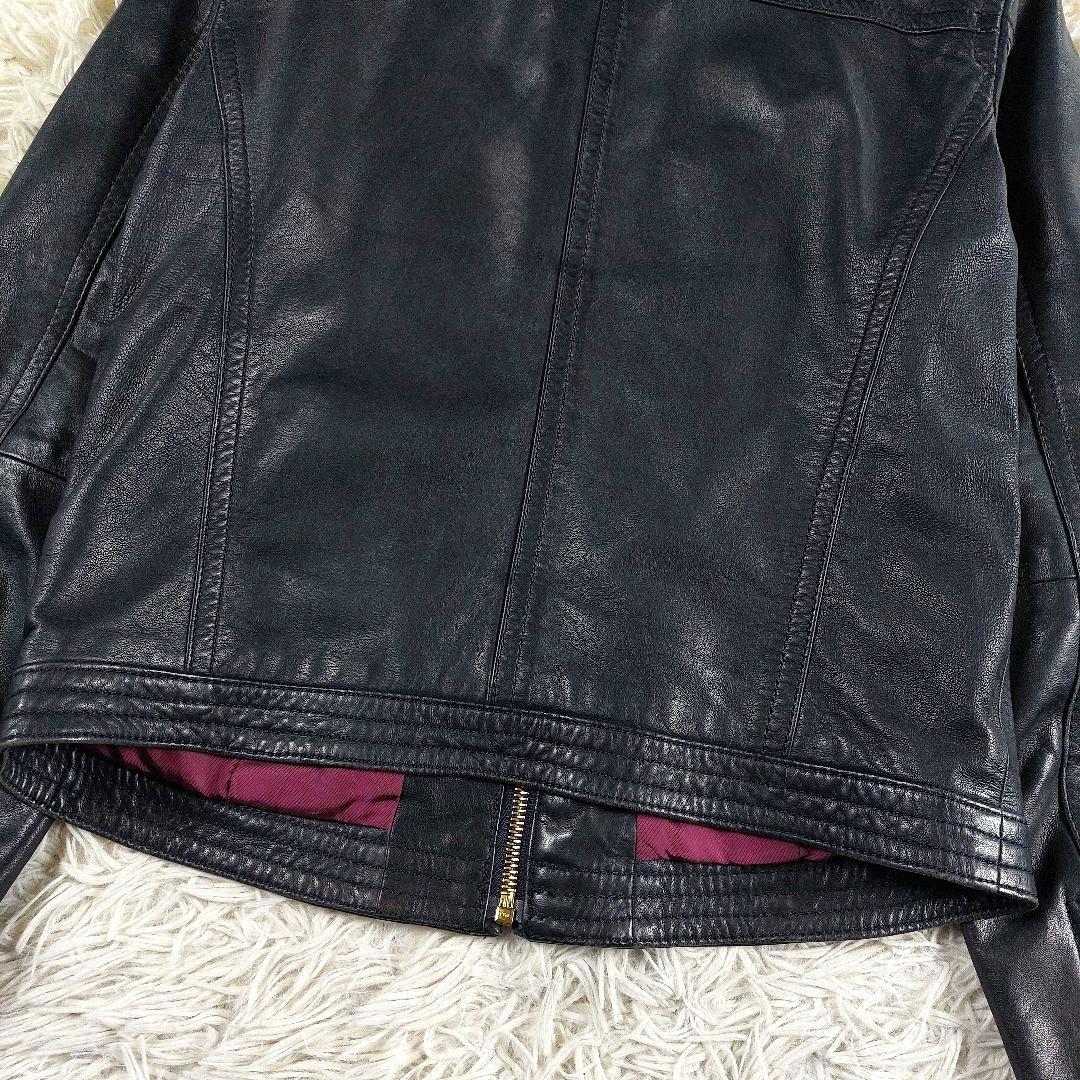 美品 トゥモローランド ラムレザー 羊革ノーカラー シングルライダースジャケット