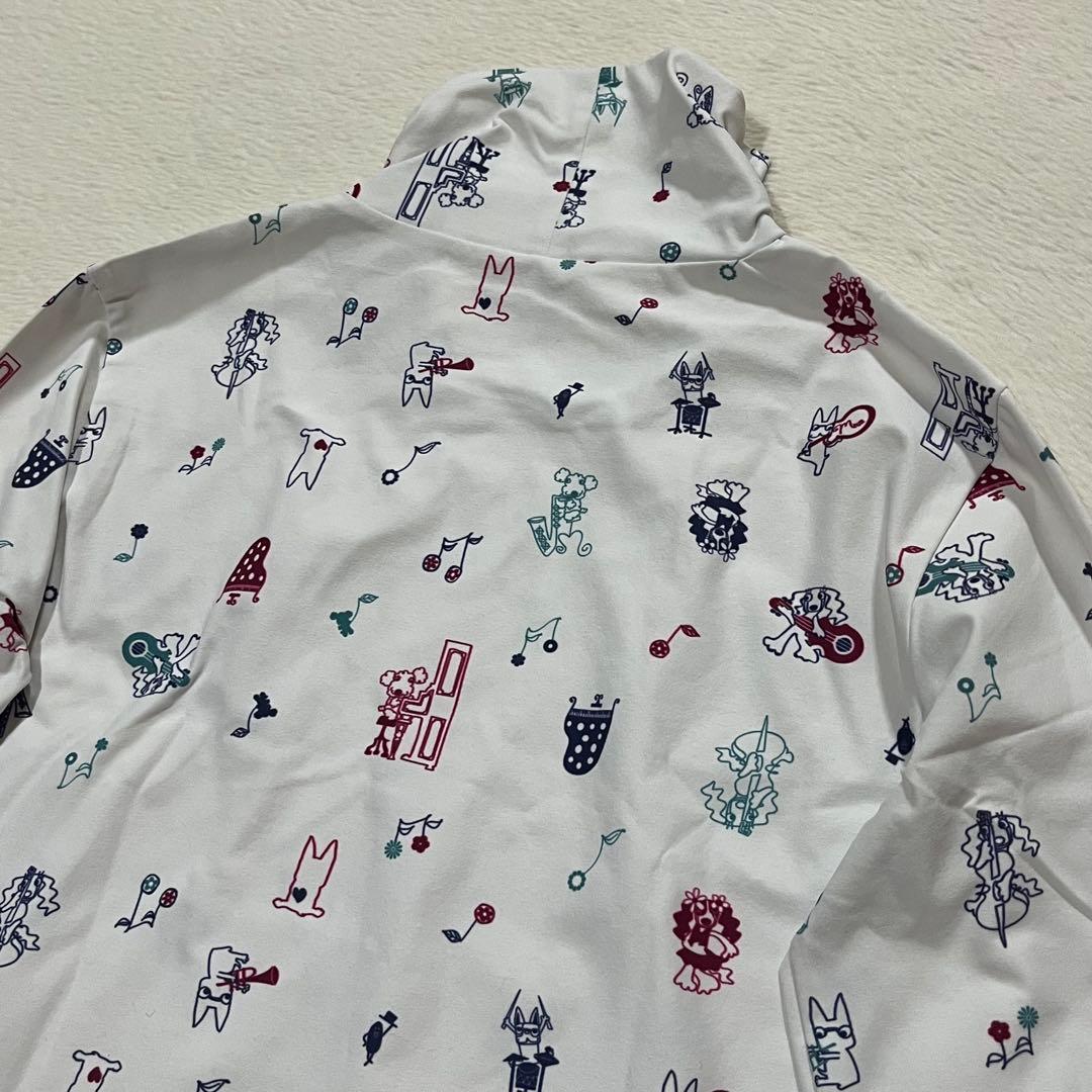 t1978 【mu sports】　ゴルフウェア　総柄　ハイネック　スポーツ　白