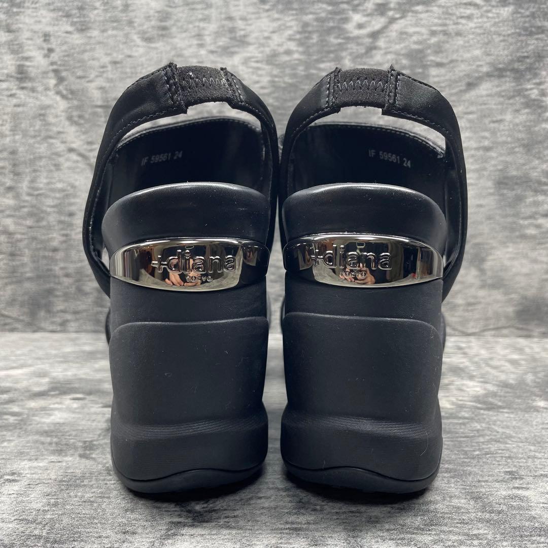 極美品✨＋Diana【24】ブラック ウェッジサンダル オープントゥ 厚底