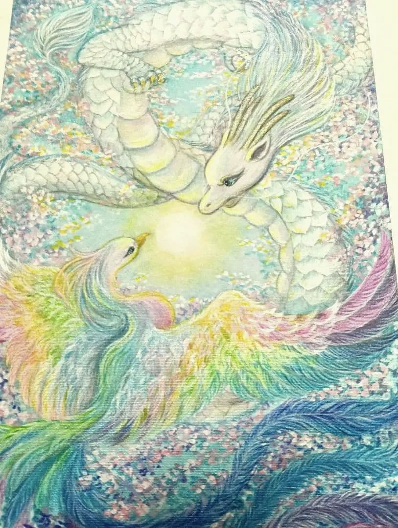 No.481 鳳凰と龍　大きめサイズ　Ｆ4 絵画　　開運絵画