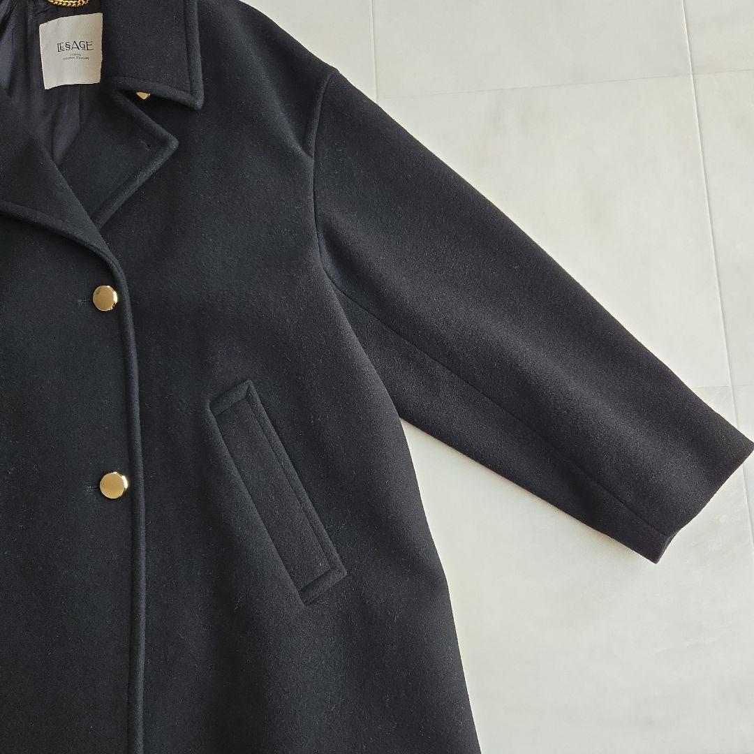 レサージュ SUPER120 ステンカラーショートコート ブラック