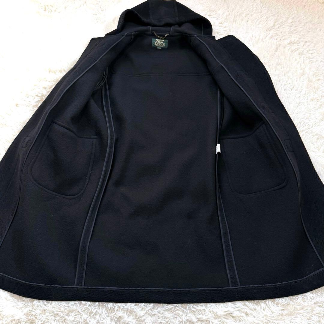 美品★ニューヨーカー ダッフルコート メンズ ヘリンボーン フード ロング丈 黒