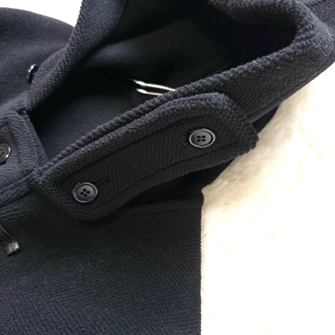 美品★ニューヨーカー ダッフルコート メンズ ヘリンボーン フード ロング丈 黒