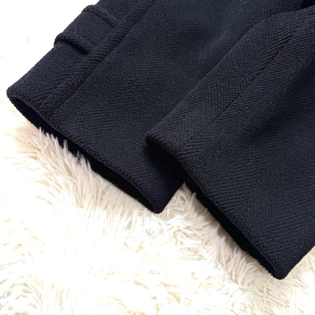 美品★ニューヨーカー ダッフルコート メンズ ヘリンボーン フード ロング丈 黒