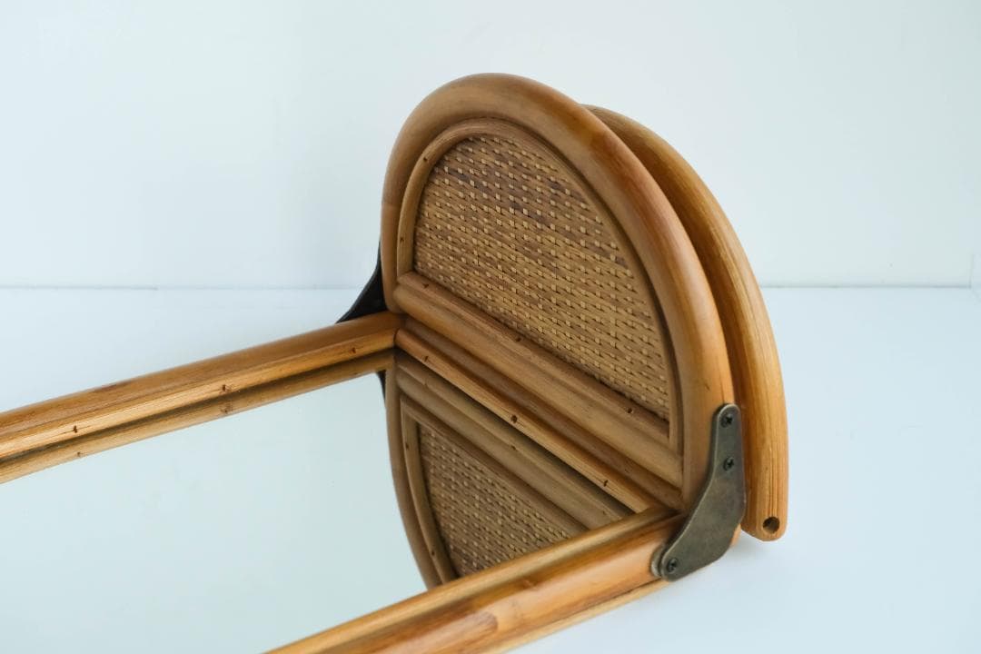 ウォールミラー　鏡　ラタン　レトロ　昭和レトロ