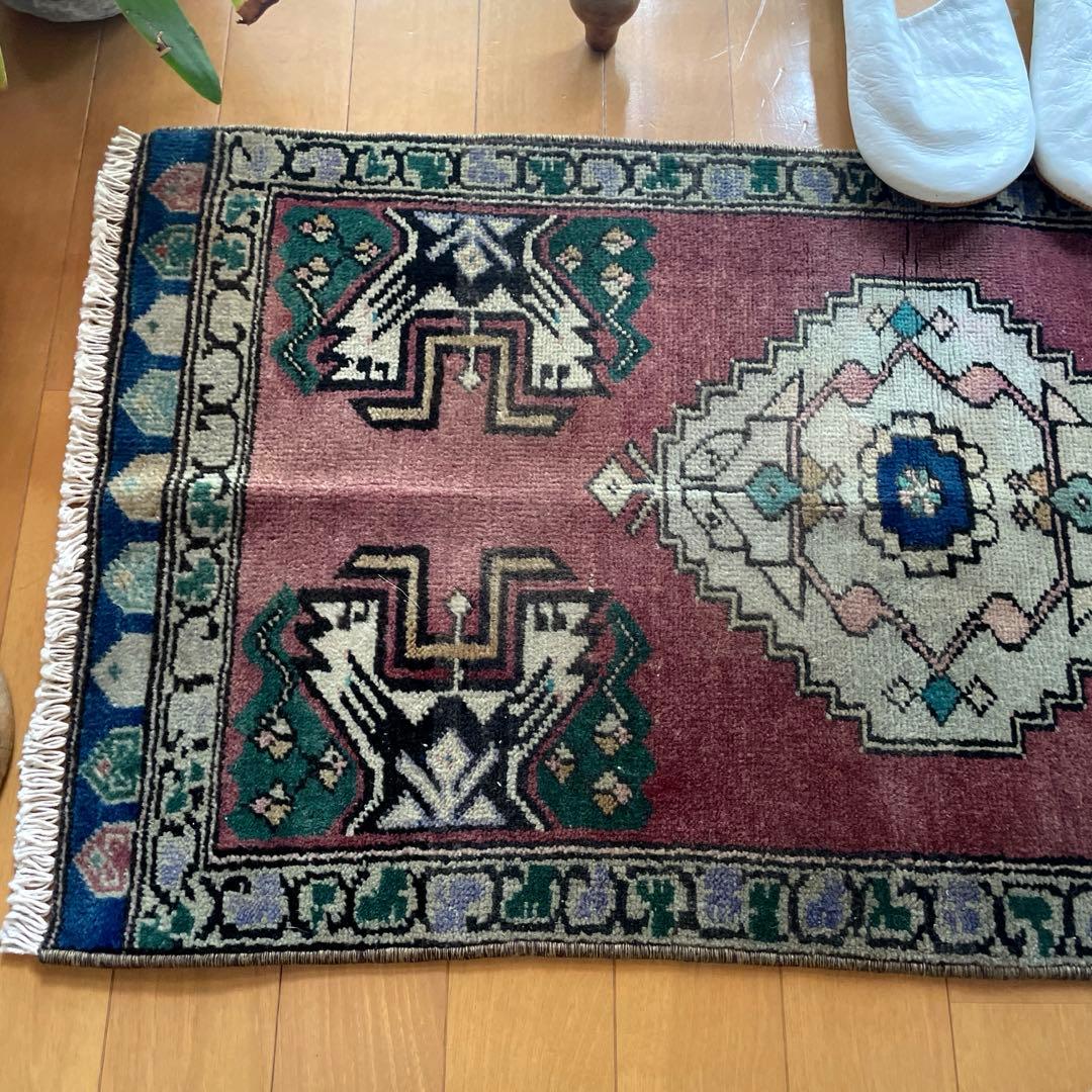 45×91 くすみグレープカラー　小さめメダリオン　トルコヴィンテージラグ