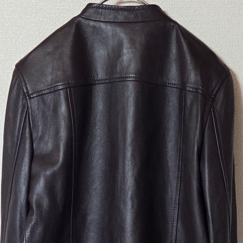 【美品】23区 シングルライダー ノーカラー レザージャケット ブラウン L