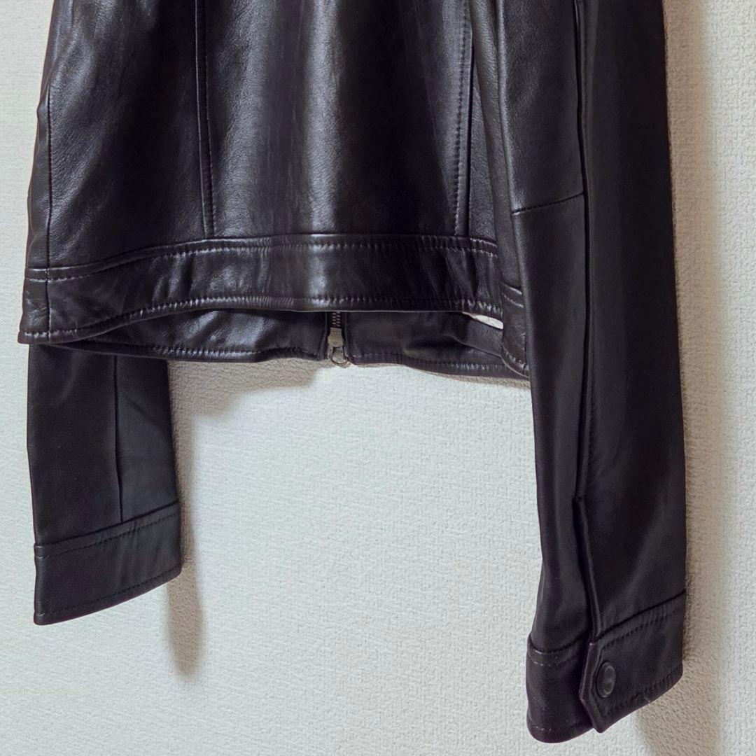 【美品】23区 シングルライダー ノーカラー レザージャケット ブラウン L