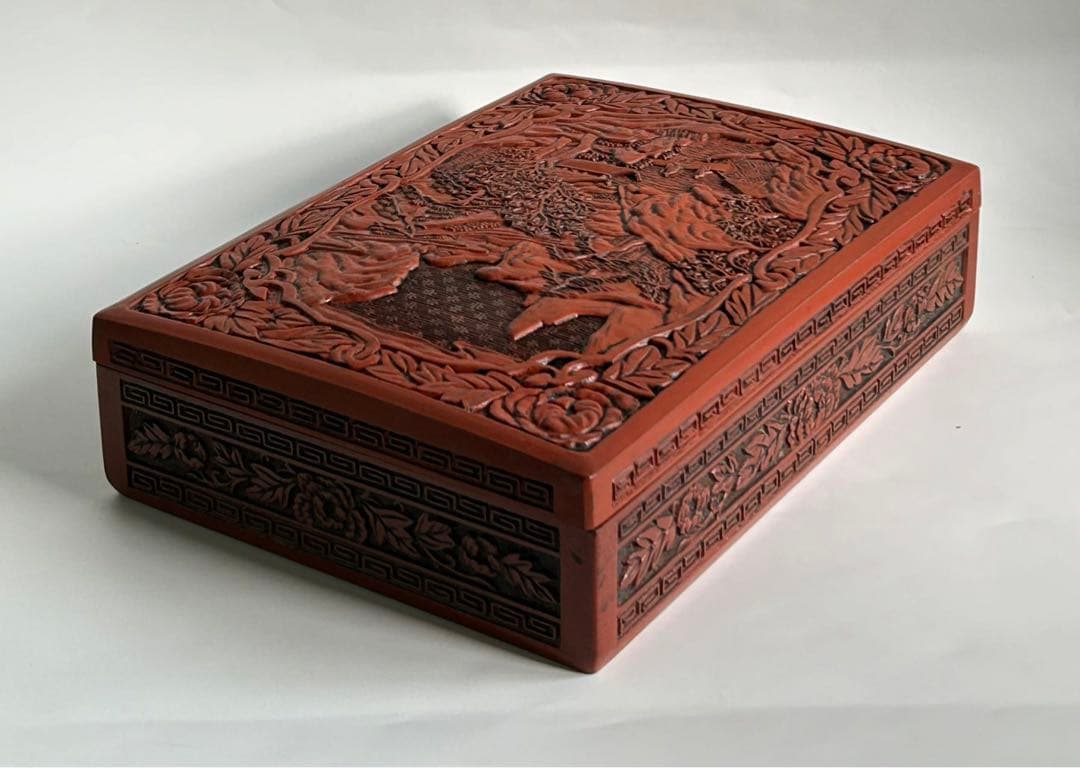 堆朱 楼閣山水図 硯箱 文箱 書道具 文房具