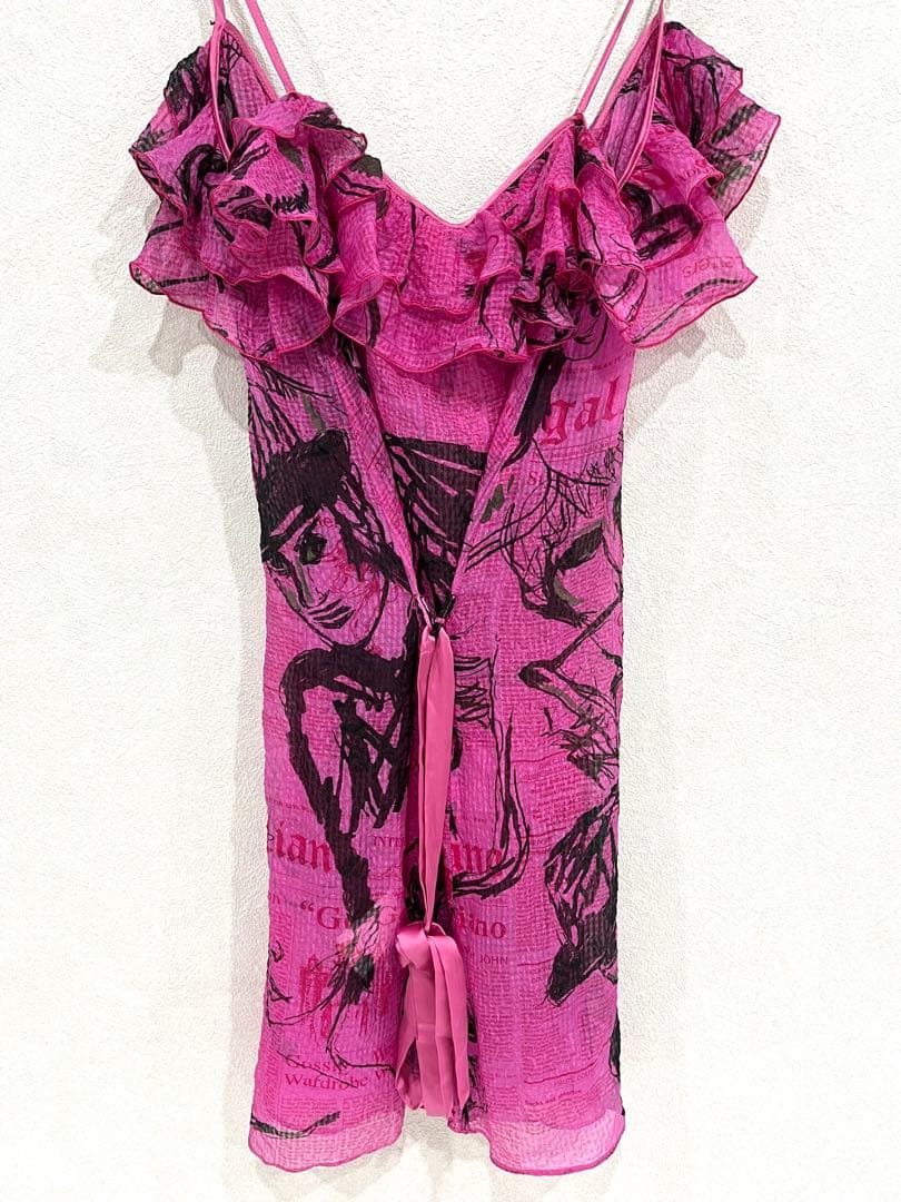 h832 新品　希少　ジョンガリアーノ　プリント　フリル　キャミソール　イタリア