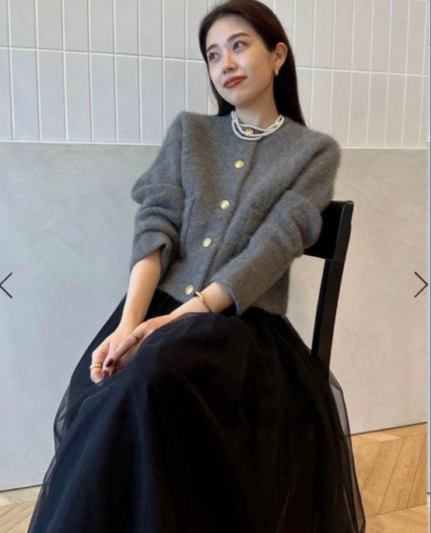 【美品】anuans ラクーンブレンドノーカラーニットジャケット GLAY